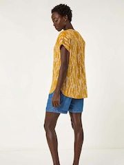 Roman Yellow Print Button Detail Top - Image 3 of 5
