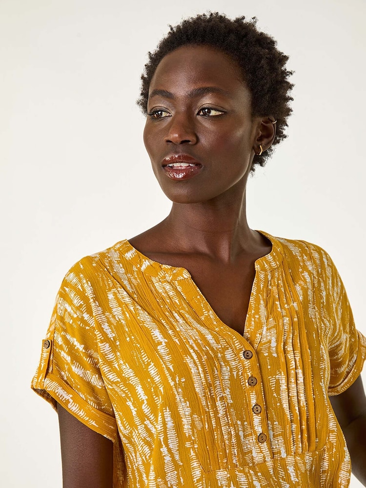 Roman Yellow Print Button Detail Top - Image 4 of 5