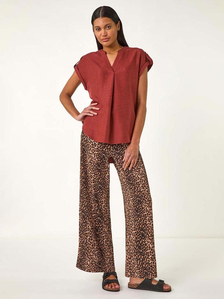 Roman Brown Pleated Notch Neck Top - Image 2 of 5
