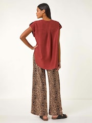 Roman Brown Pleated Notch Neck Top - Image 3 of 5