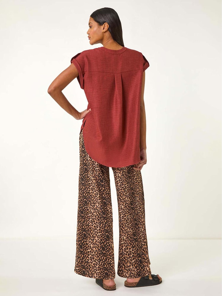 Roman Brown Pleated Notch Neck Top - Image 3 of 5