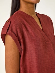Roman Brown Pleated Notch Neck Top - Image 5 of 5