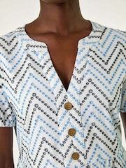 Roman Blue Zig-Zag Embroidered 100% Cotton Tunic Dress - Image 5 of 5