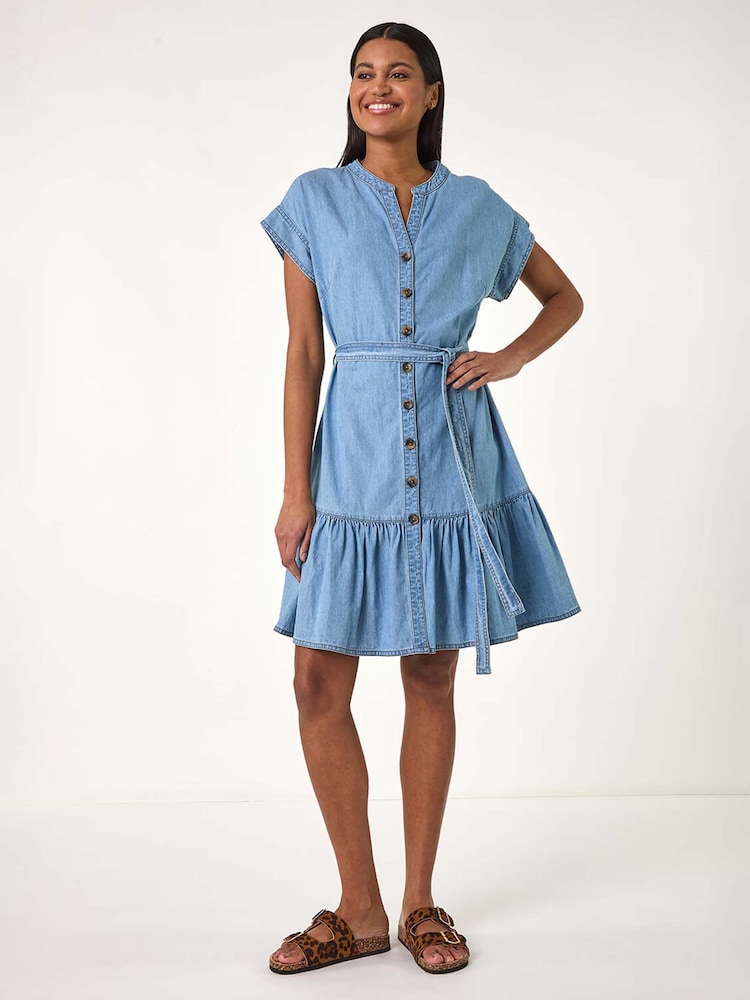 Roman Blue Denim Tiered Shirt 100% Cotton Dress - Image 1 of 5