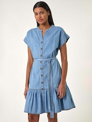 Roman Blue Denim Tiered Shirt 100% Cotton Dress - Image 2 of 5