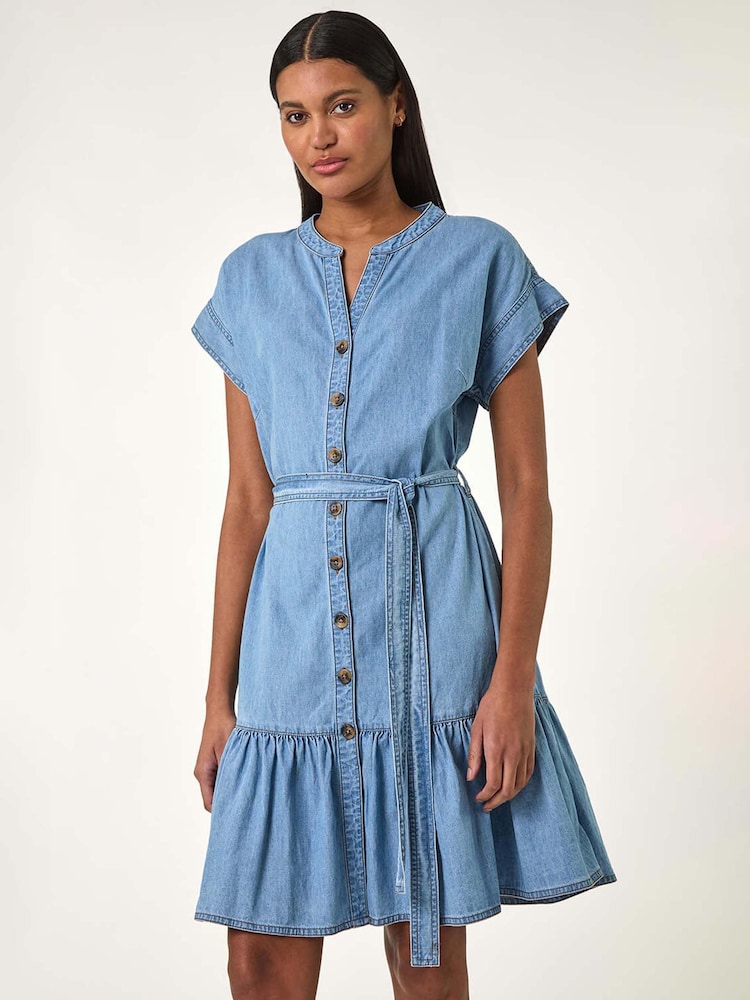 Roman Blue Denim Tiered Shirt 100% Cotton Dress - Image 2 of 5