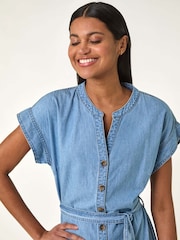 Roman Blue Denim Tiered Shirt 100% Cotton Dress - Image 4 of 5