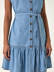 Roman Blue Denim Tiered Shirt 100% Cotton Dress - Image 5 of 5