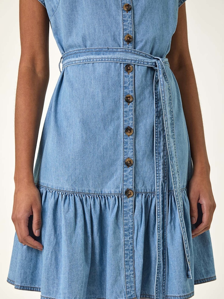 Roman Blue Denim Tiered Shirt 100% Cotton Dress - Image 5 of 5