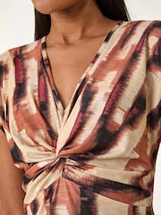 Roman Brown Abstract Print V-Neck Twist Midi Dress - Image 5 of 5