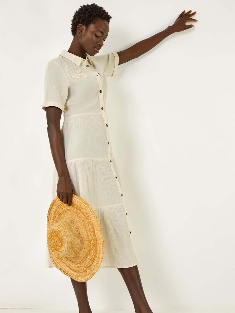 Roman Natural Embroidery Detail Tiered Midi Dress - Image 1 of 5
