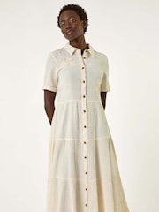 Roman Natural Embroidery Detail Tiered Midi Dress - Image 4 of 5