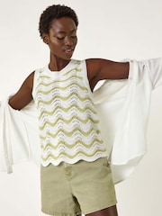 Roman White Scallop Wave Knit Vest - Image 1 of 5