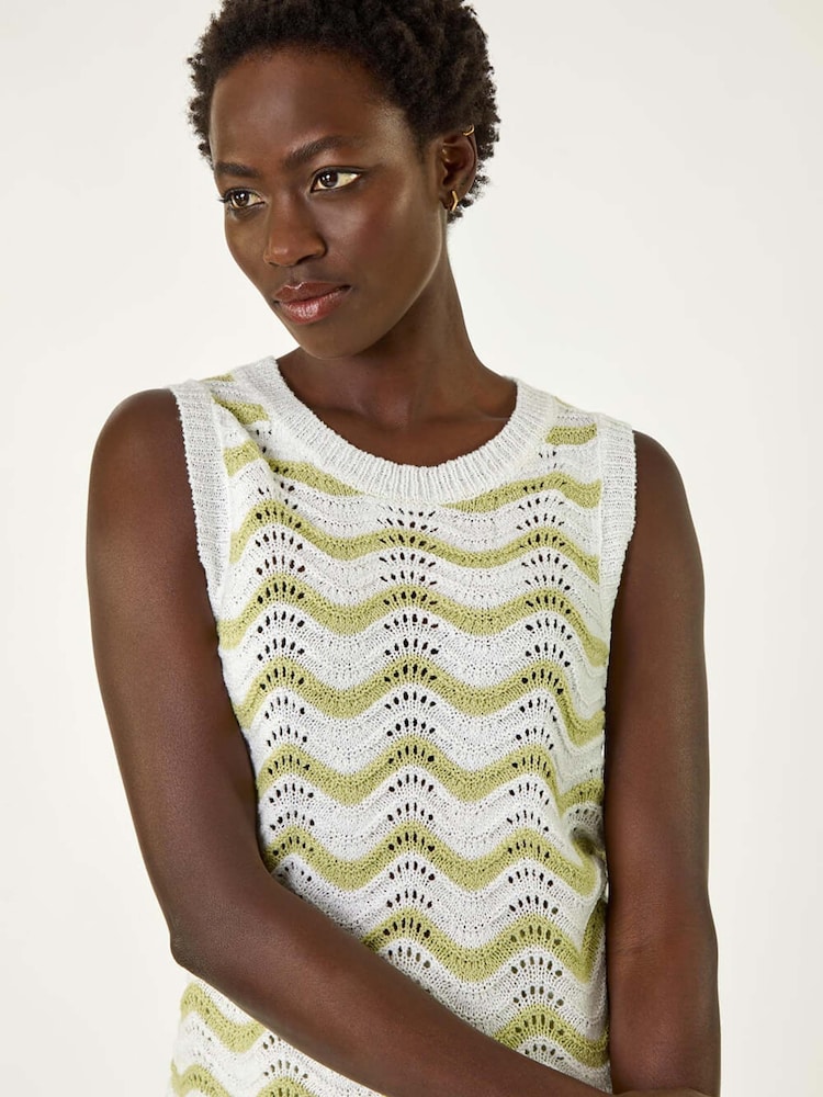 Roman White Scallop Wave Knit Vest - Image 2 of 5