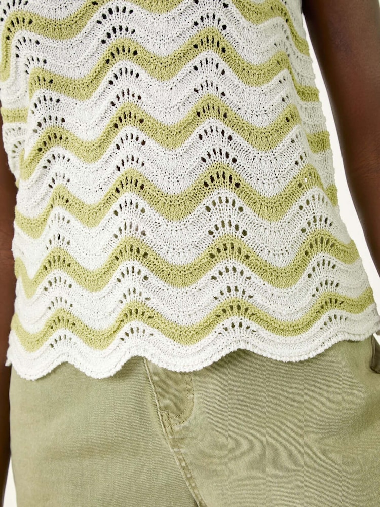 Roman White Scallop Wave Knit Vest - Image 5 of 5 Roman White Scallop Wave Knit Vest - Image 5 of 5