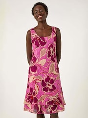 Roman Pink Floral Double Layer 100% Cotton Dress - Image 1 of 5
