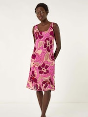 Roman Pink Floral Double Layer 100% Cotton Dress - Image 2 of 5