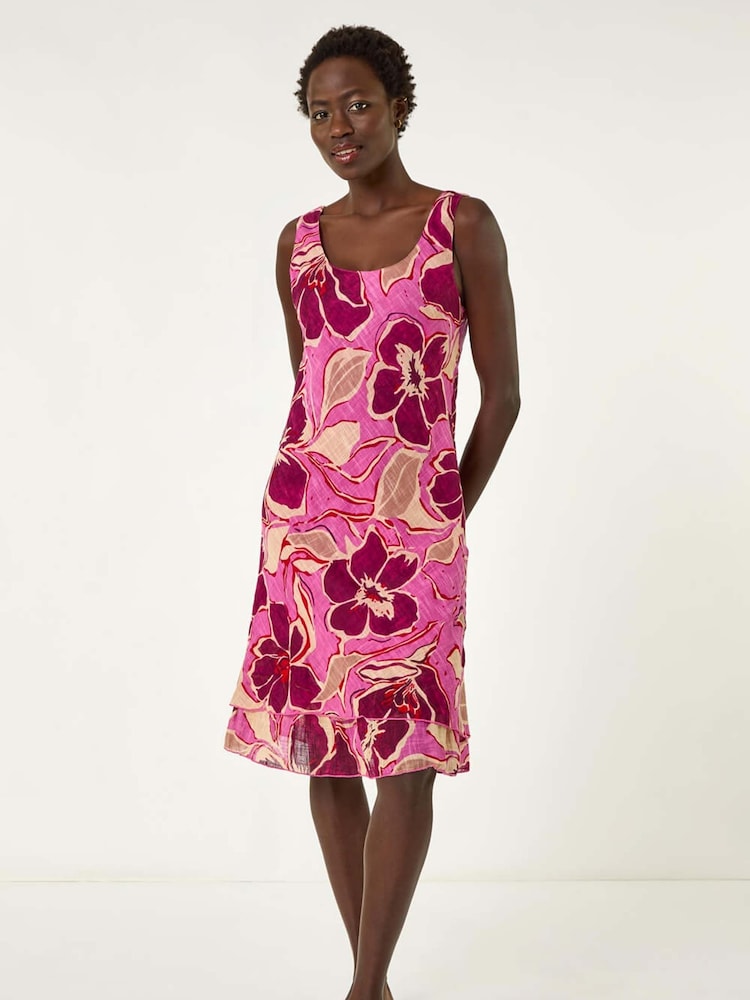 Roman Pink Floral Double Layer 100% Cotton Dress - Image 2 of 5