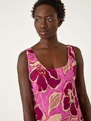Roman Pink Floral Double Layer 100% Cotton Dress - Image 4 of 5