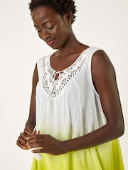 Roman Green Cotton Lace Detail Ombre Vest Top - Image 1 of 5