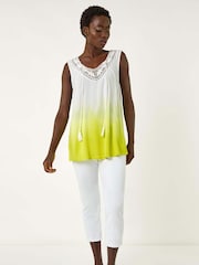 Roman Green Cotton Lace Detail Ombre Vest Top - Image 2 of 5