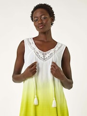 Roman Green Cotton Lace Detail Ombre Vest Top - Image 4 of 5