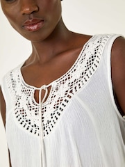Roman Green Cotton Lace Detail Ombre Vest Top - Image 5 of 5