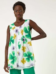 Roman Green Abstract Print Overlay Top - Image 1 of 5