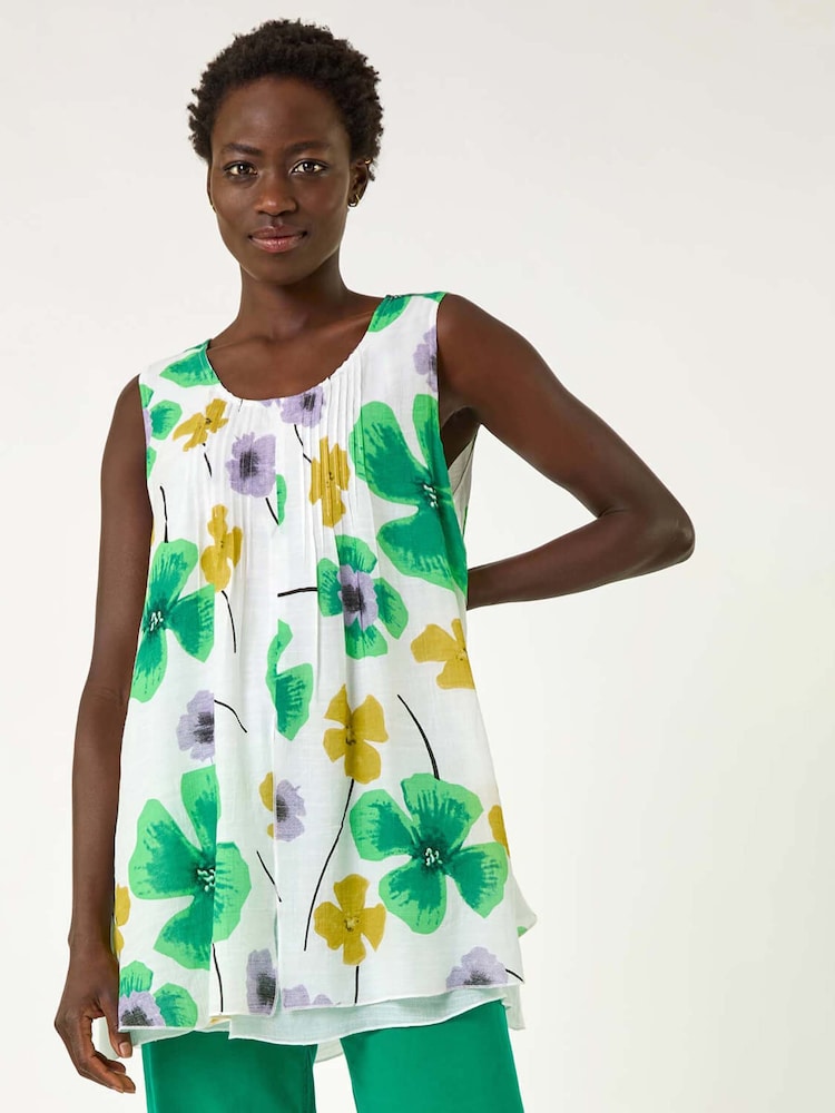 Roman Green Abstract Print Overlay Top - Image 1 of 5