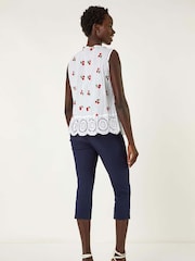 Roman White 100% Cotton Print Crinkle Button Blouse - Image 3 of 5