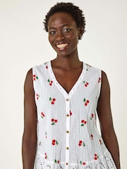 Roman White 100% Cotton Print Crinkle Button Blouse - Image 4 of 5