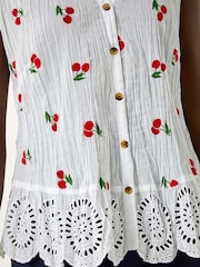 Roman White 100% Cotton Print Crinkle Button Blouse - Image 5 of 5
