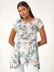 Roman Leaf Print Hanky Hem Tunic Top - Bild 1 von 5