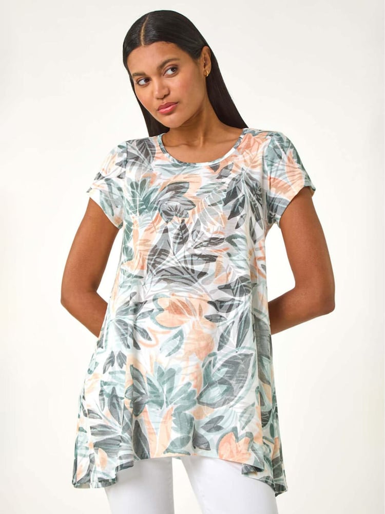 Roman Leaf Print Hanky Hem Tunic Top - Bild 1 von 5