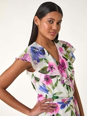Roman White Floral Print Frill Wrap Midi Dress - Image 4 of 5