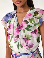 Roman White Floral Print Frill Wrap Midi Dress - Image 5 of 5
