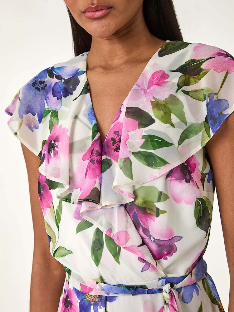 Vestido a media pierna cruzado con volante y estampado floral de Roman - Imagen 5 de 5 Vestido a media pierna cruzado con volante y estampado floral de Roman - Imagen 5 de 5