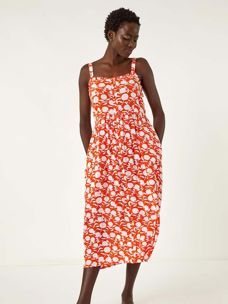 Roman Orange Fruit Print Midi Sundress - Image 2 of 5