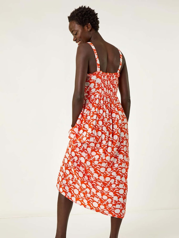 Roman Orange Fruit Print Midi Sundress - Image 3 of 5