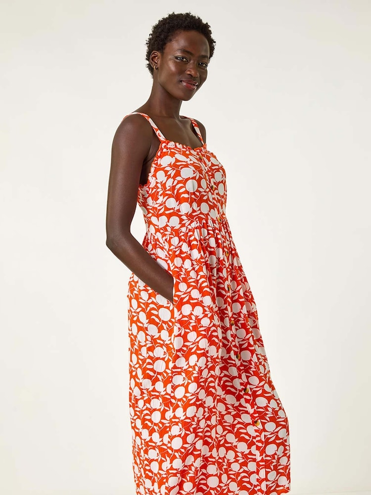 Roman Orange Fruit Print Midi Sundress - Image 4 of 5