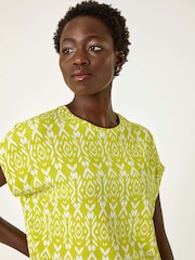 Roman Green Ikat Print Bubble Hem Top - Image 1 of 5