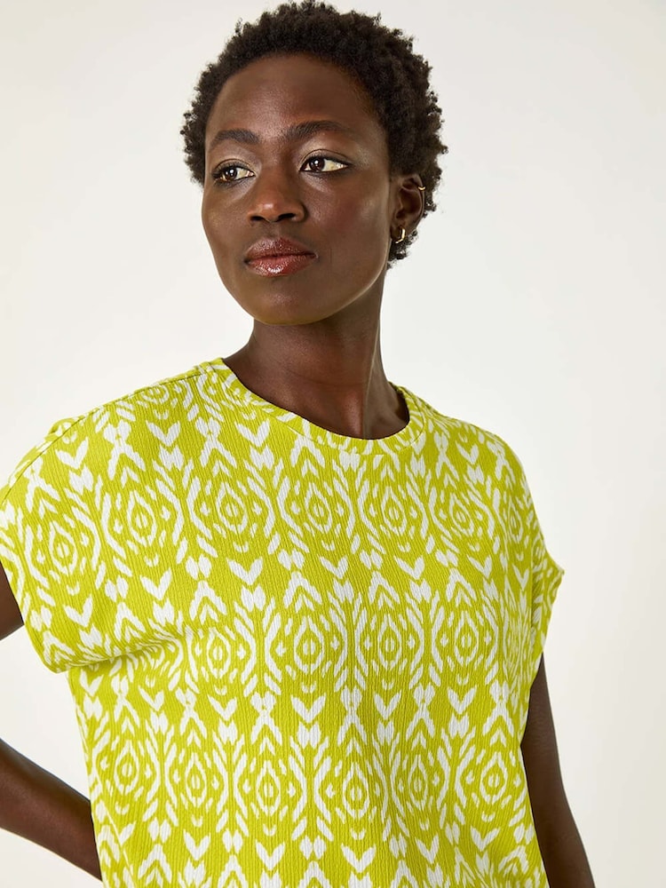 Roman Green Ikat Print Bubble Hem Top - Image 1 of 5