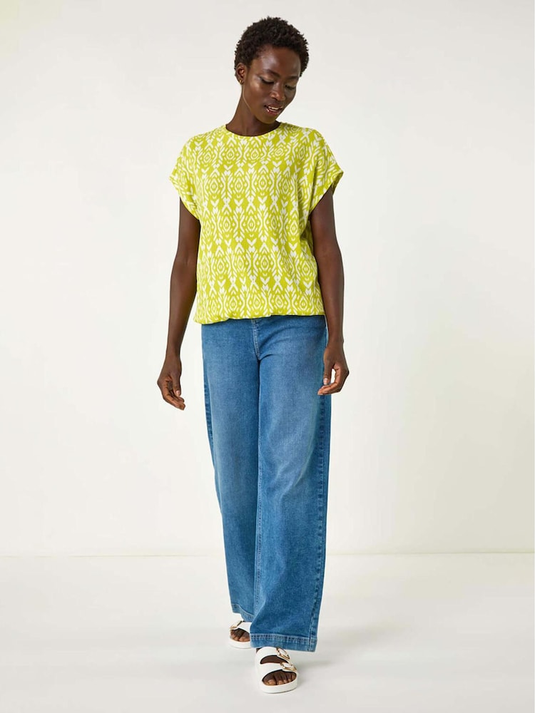 Roman Green Ikat Print Bubble Hem Top - Image 2 of 5