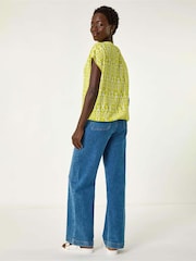 Roman Green Ikat Print Bubble Hem Top - Image 3 of 5