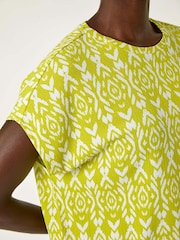 Roman Green Ikat Print Bubble Hem Top - Image 5 of 5