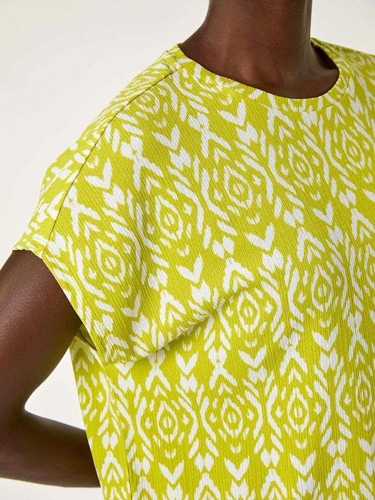 Roman Green Ikat Print Bubble Hem Top - Image 5 of 5