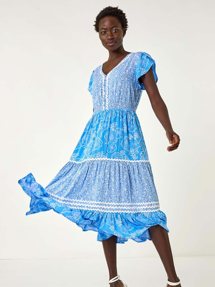 Roman Floral Mix Print Ric Rac Midi Dress - Imagen 1 de 5 Roman Floral Mix Print Ric Rac Midi Dress - Imagen 1 de 5