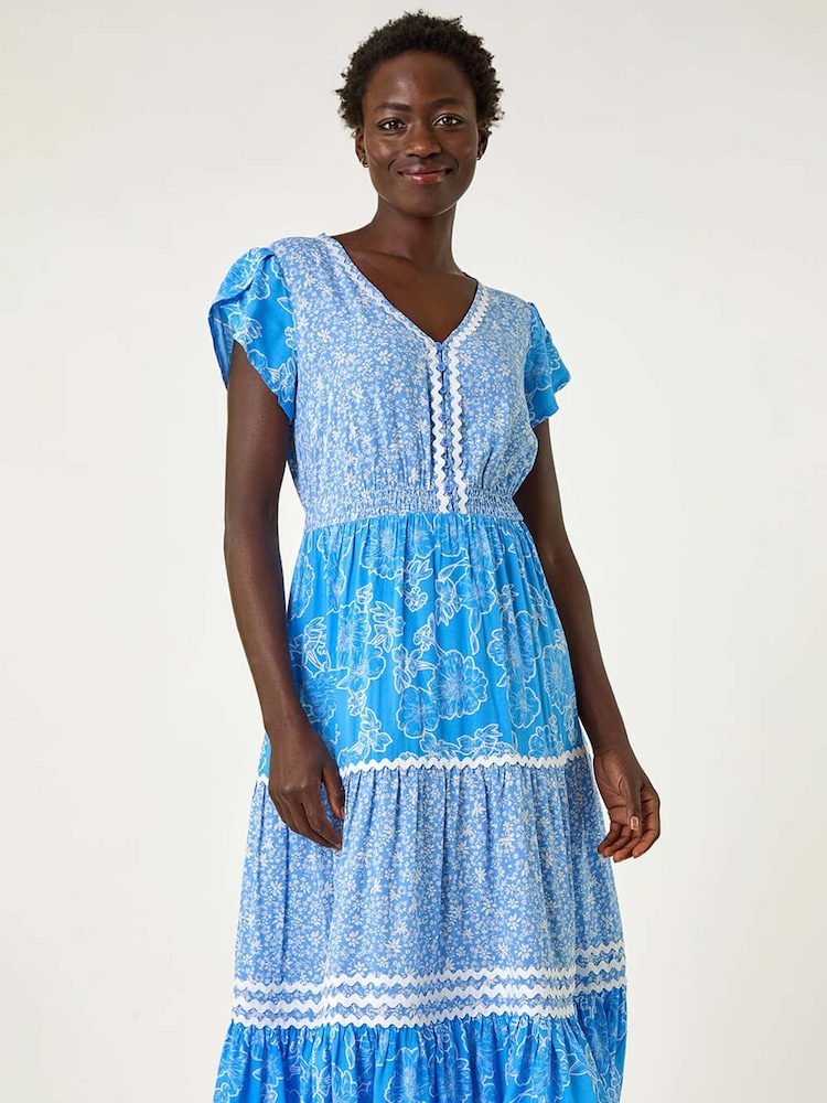 Roman Floral Mix Print Ric Rac Midi Dress - Imagen 2 de 5 Roman Floral Mix Print Ric Rac Midi Dress - Imagen 2 de 5