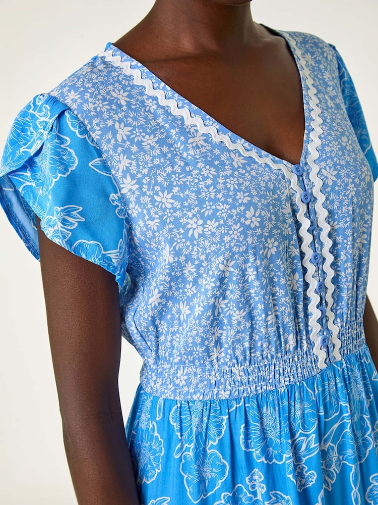 Roman Floral Mix Print Ric Rac Midi Dress - Imagen 5 de 5 Roman Floral Mix Print Ric Rac Midi Dress - Imagen 5 de 5