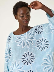 Roman Blue Floral Print 100% Cotton Tunic Top - Image 4 of 5
